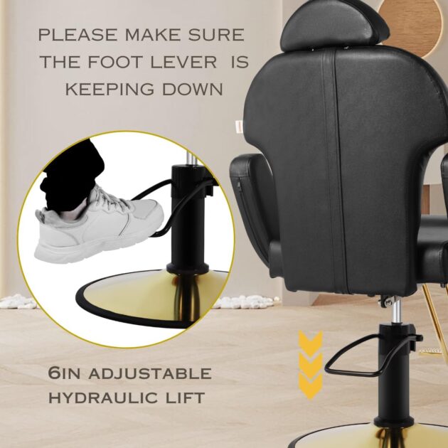 Black and Gold Salon Barber Chair - Image 5